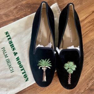Stubbs & Wootton Black velvet palm tree loafers sz 7.5